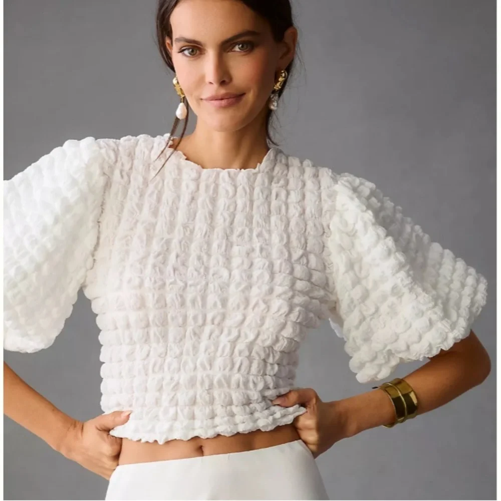 Anthropogie Eri + Ali Textured Puff-Sleeve Top - Picture 2 of 10